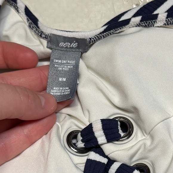 Aerie Navy and White Striped Lace Up Front One-Piece Swimsuit Size Medium - Picture 3 of 3
